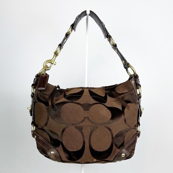 Coach Carly Y2K Brown Signature Canvas Leather Hobo Shoulder Bag 12871 - Picture 1 of 16